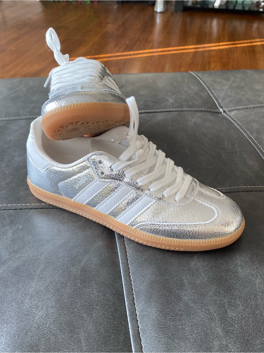 adidas Women’s Metallic Silver Samba Sneakers with Gum Sole

Sorry - no box - Picture 4 of 7
